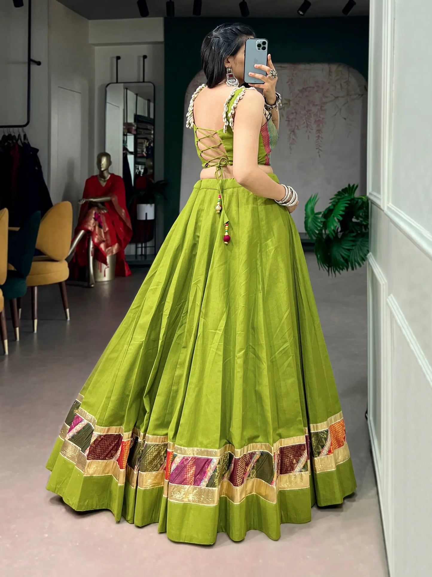 Parrot Green Cotton Navratri Chaniya Choli