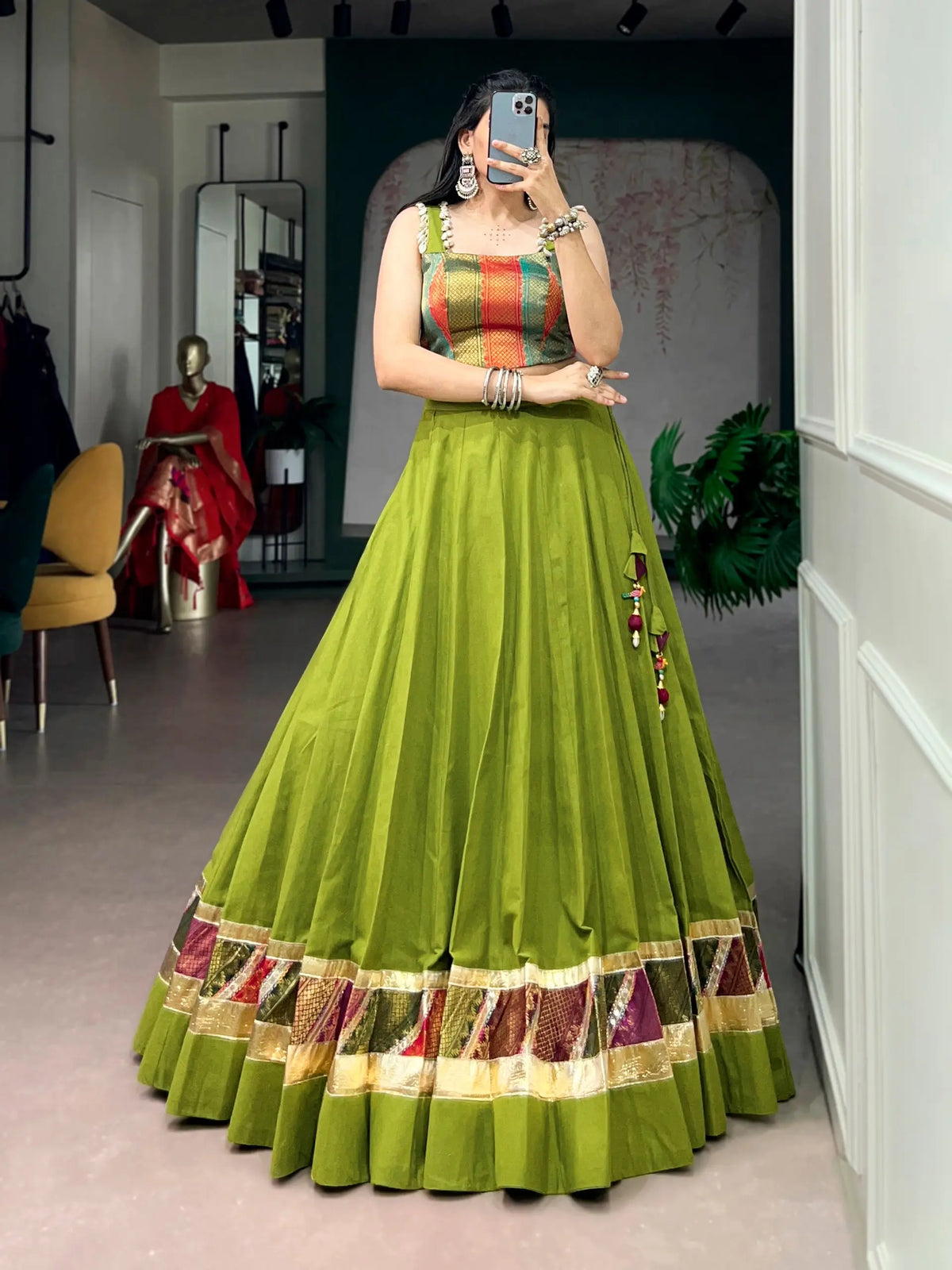 Parrot Green Cotton Navratri Chaniya Choli