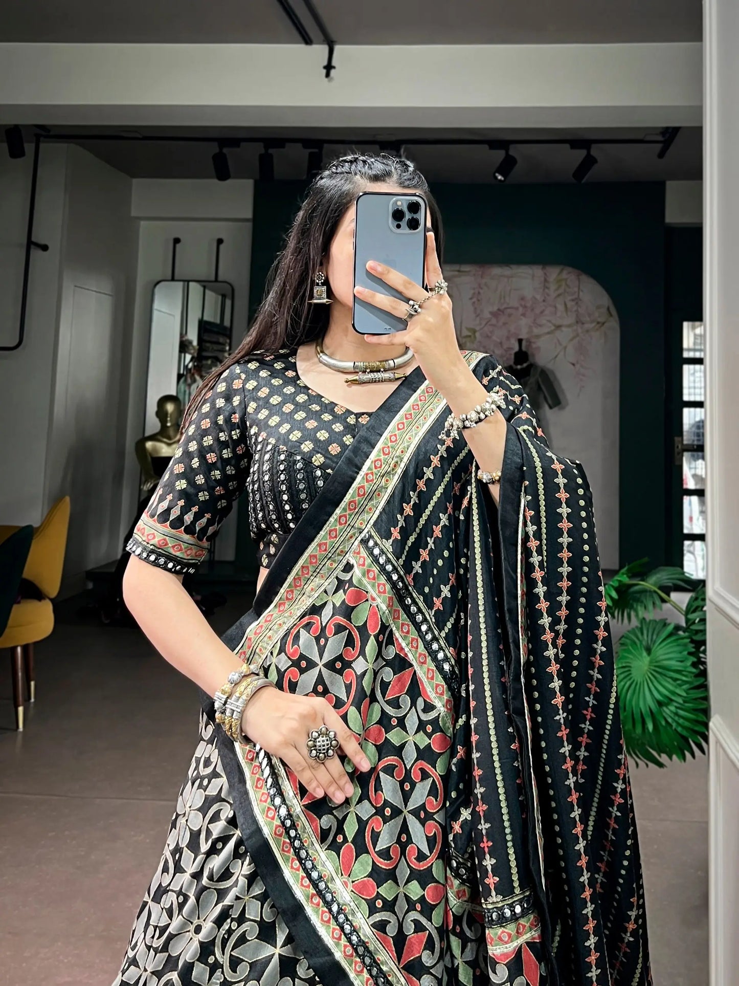 Black Tasar Silk Navratri Chaniya Choli