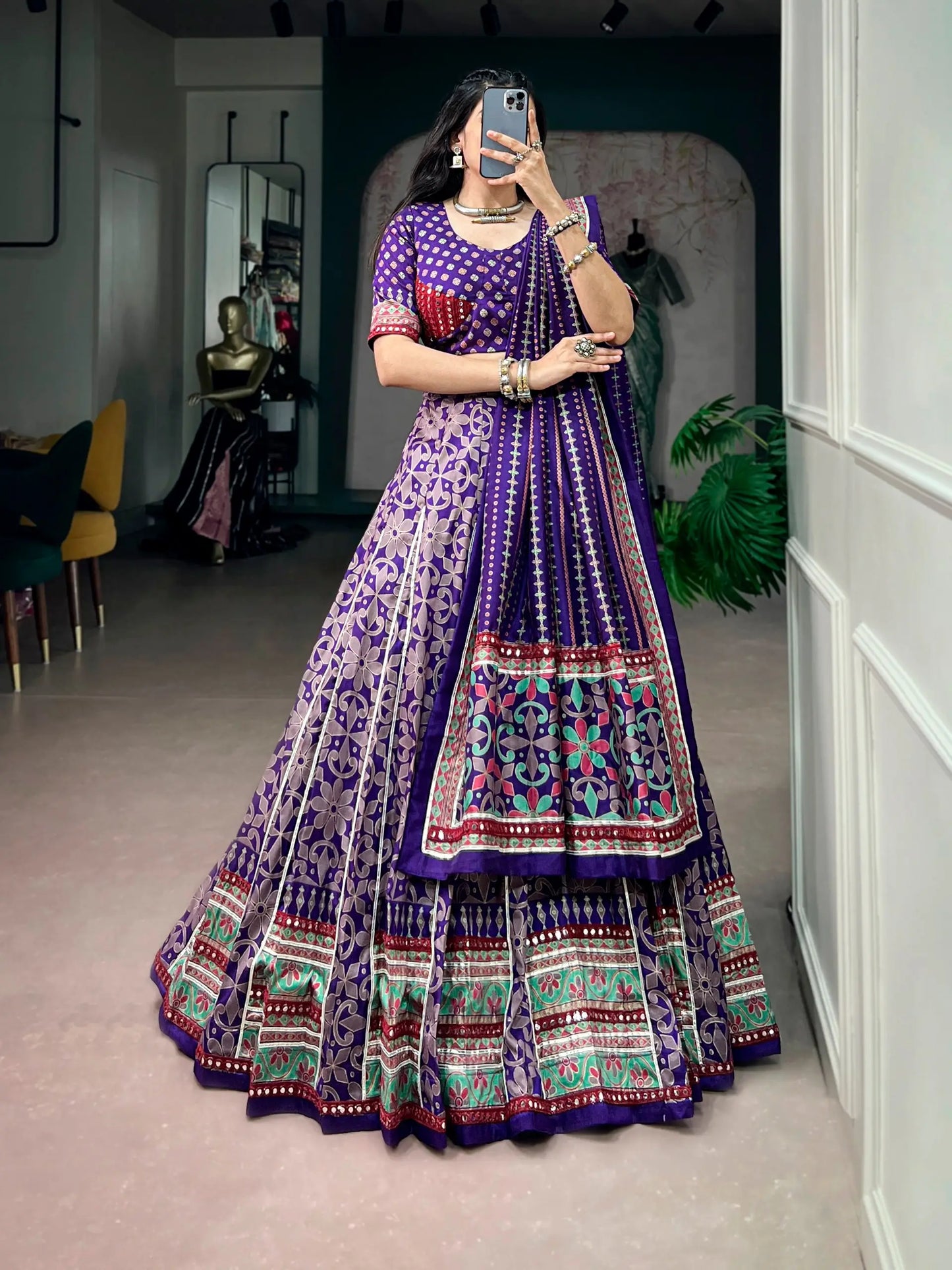 Purple Tasar Silk Navratri Chaniya Choli
