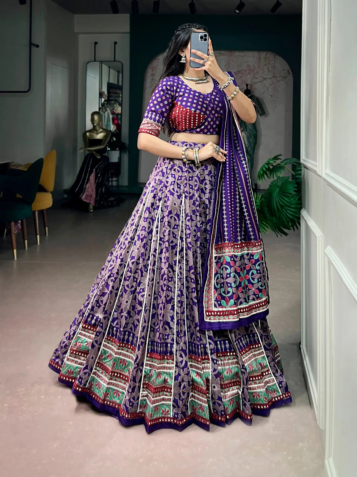 Purple Tasar Silk Navratri Chaniya Choli