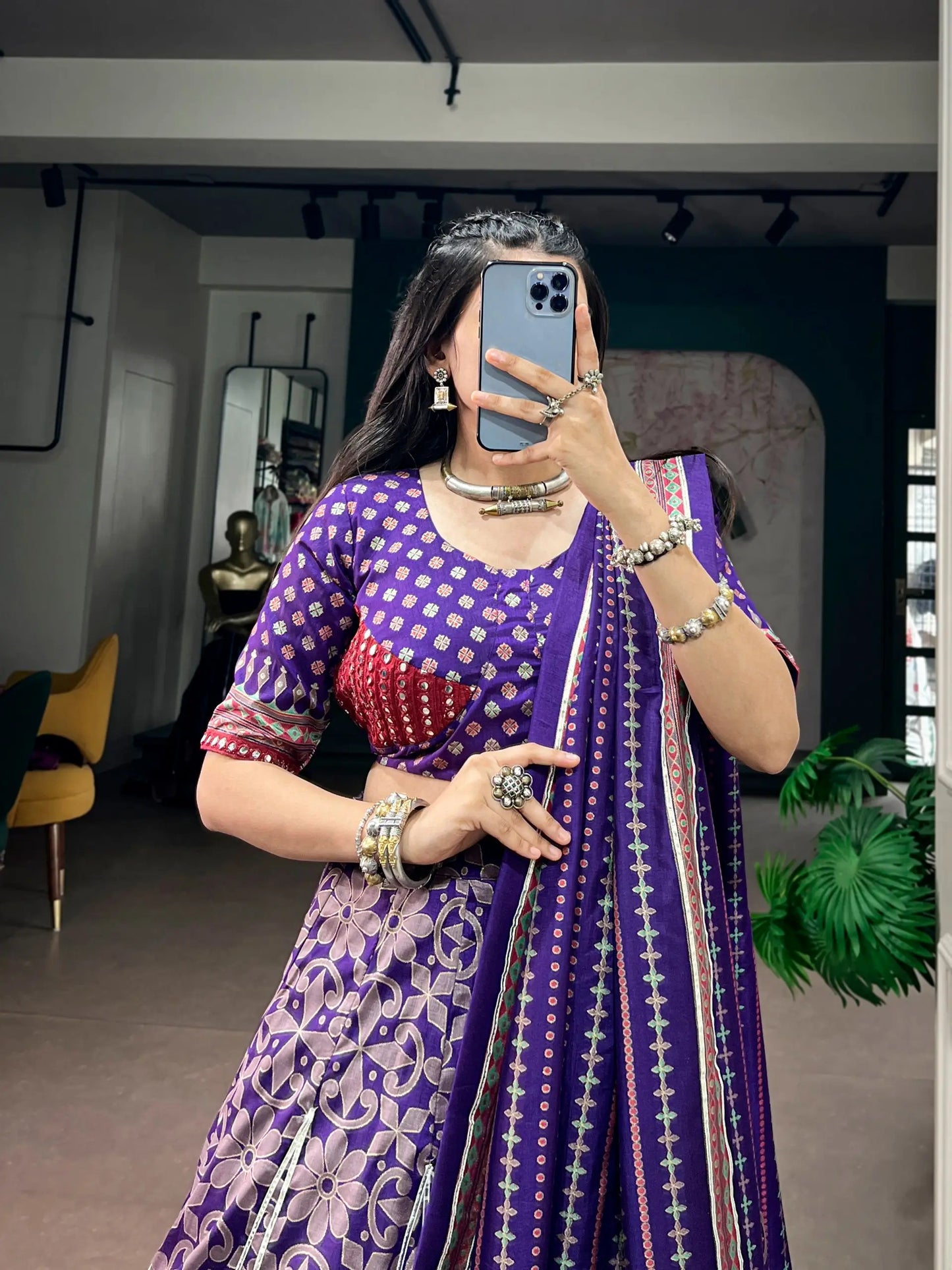 Purple Tasar Silk Navratri Chaniya Choli