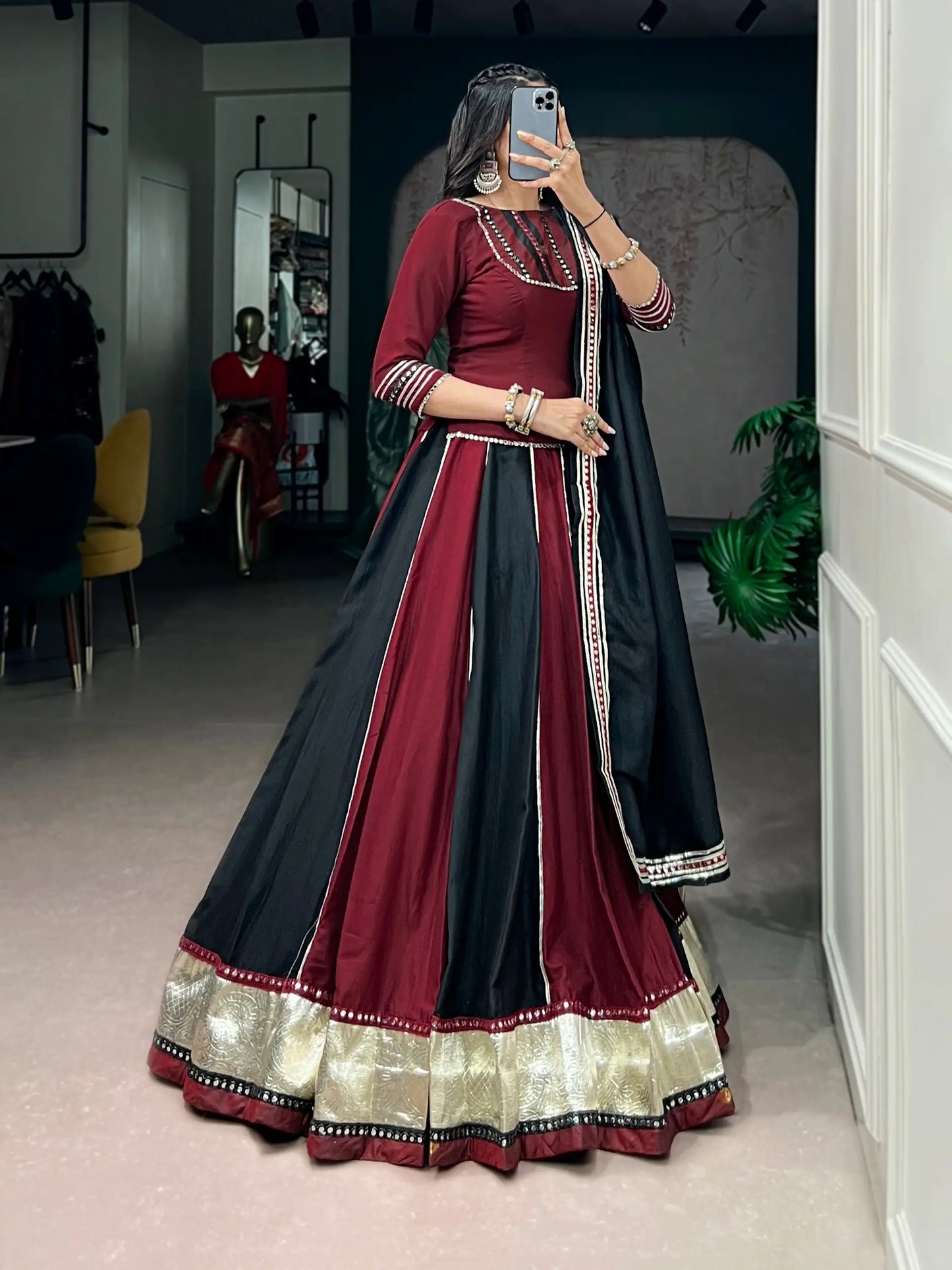 Maroon-Black Mirror Work Navratri Chaniya choli