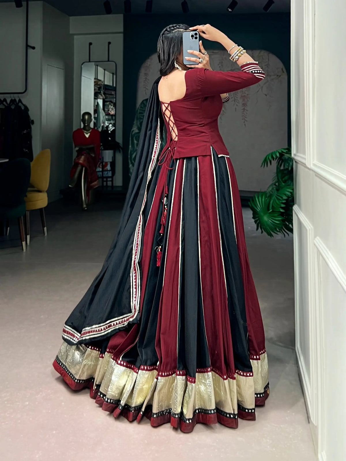 Maroon-Black Mirror Work Navratri Chaniya choli