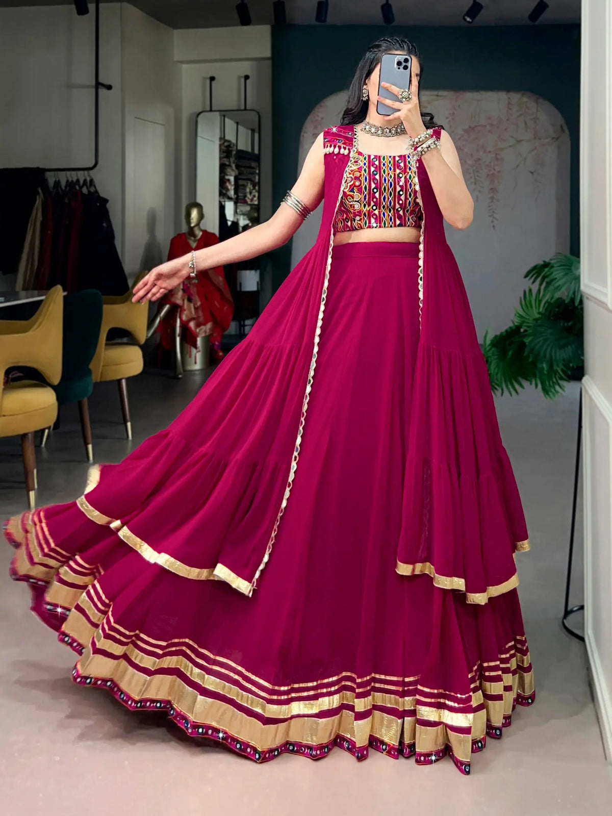 Rani Pink Gamthi Work Chaniya Choli