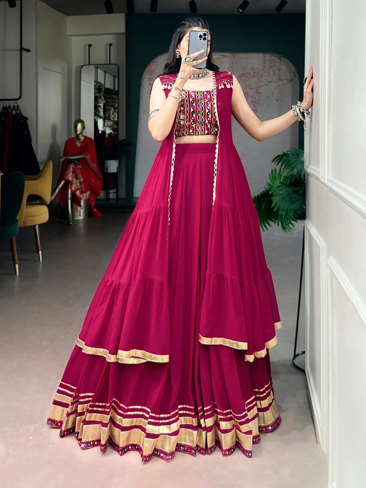 Rani Pink Gamthi Work Chaniya Choli