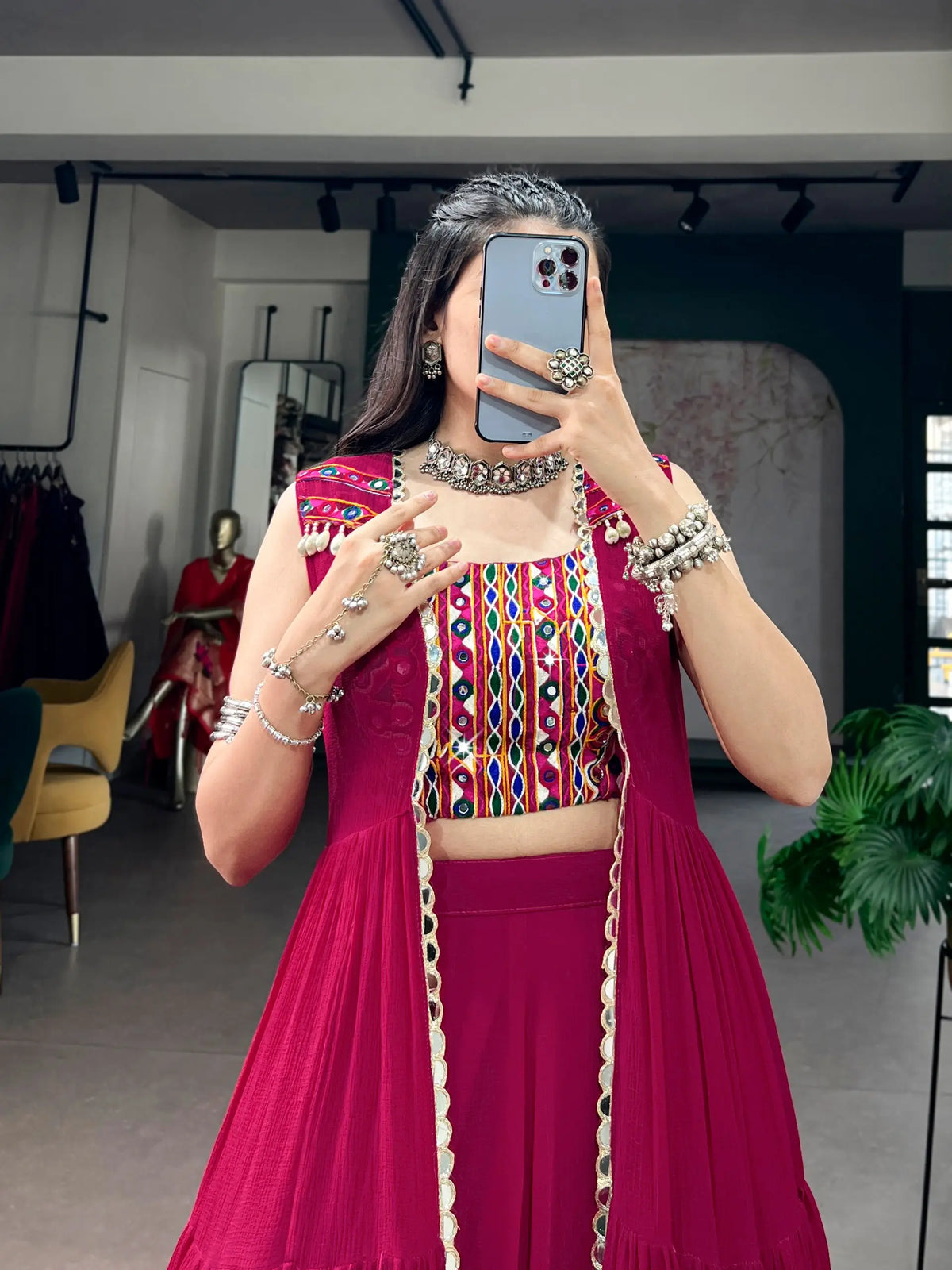 Rani Pink Gamthi Work Chaniya Choli