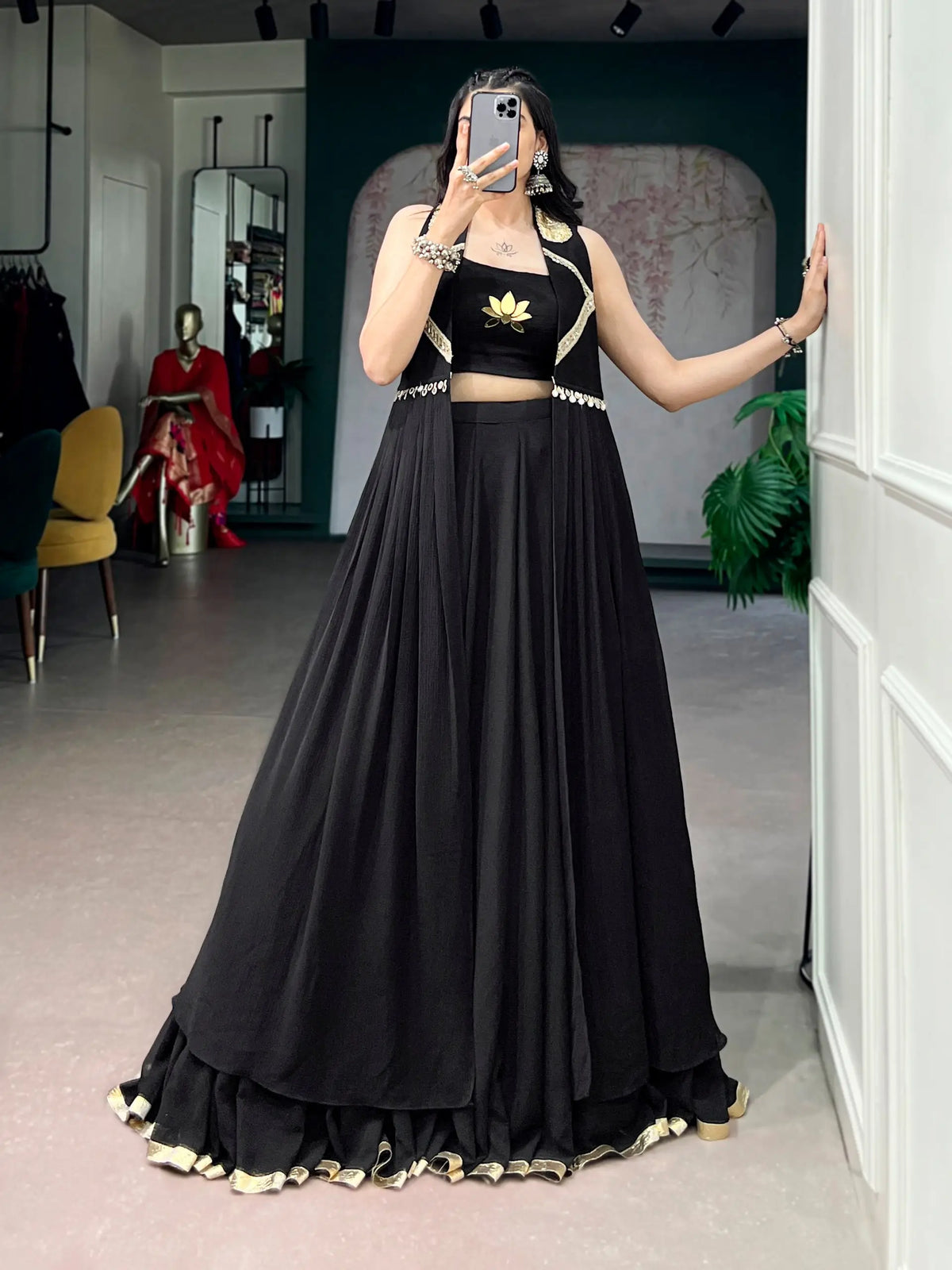 Black Navratri Chaniya Choli With shrug