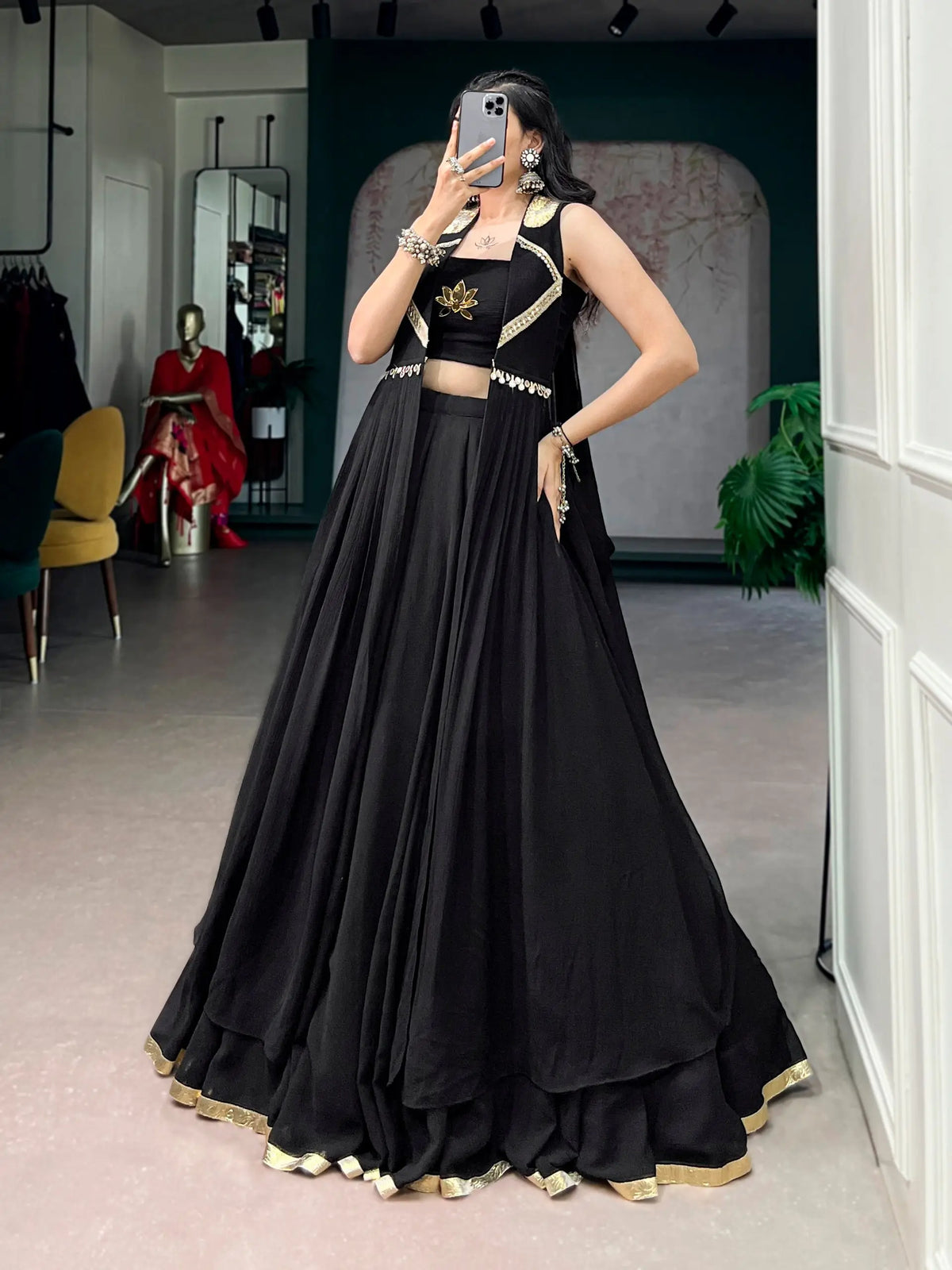 Black Navratri Chaniya Choli With shrug