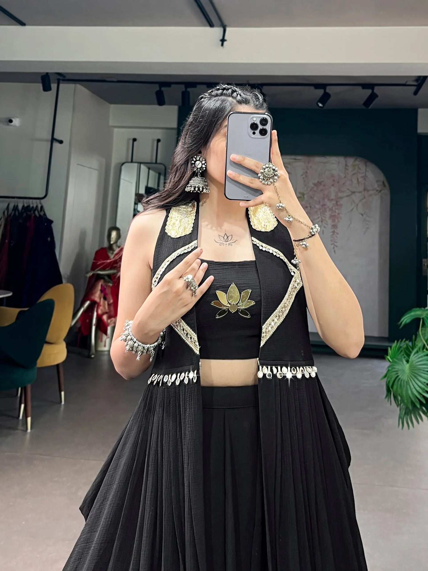 Black Navratri Chaniya Choli With shrug