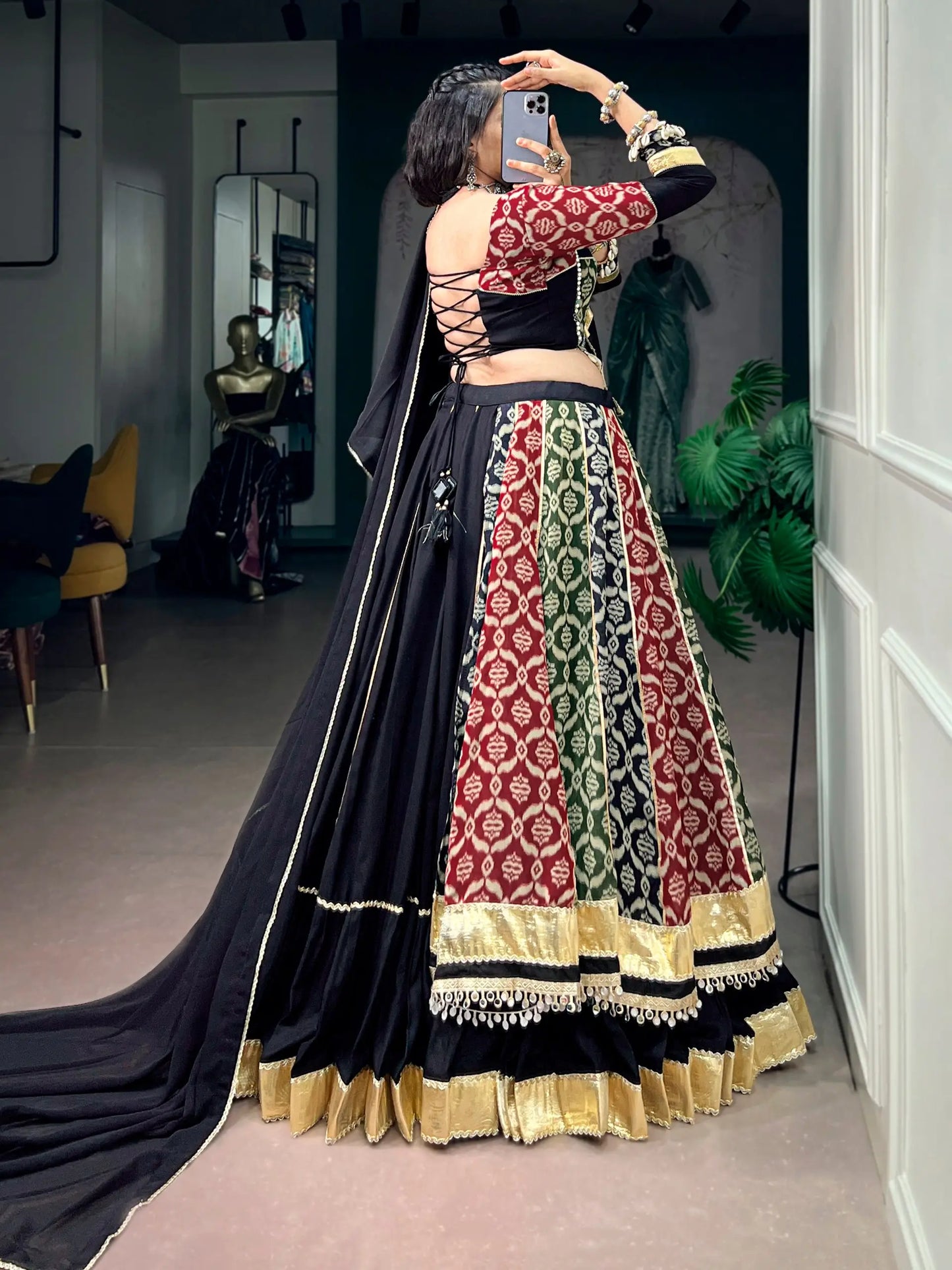Multicolor Rayon Printed Navratri Lehenga