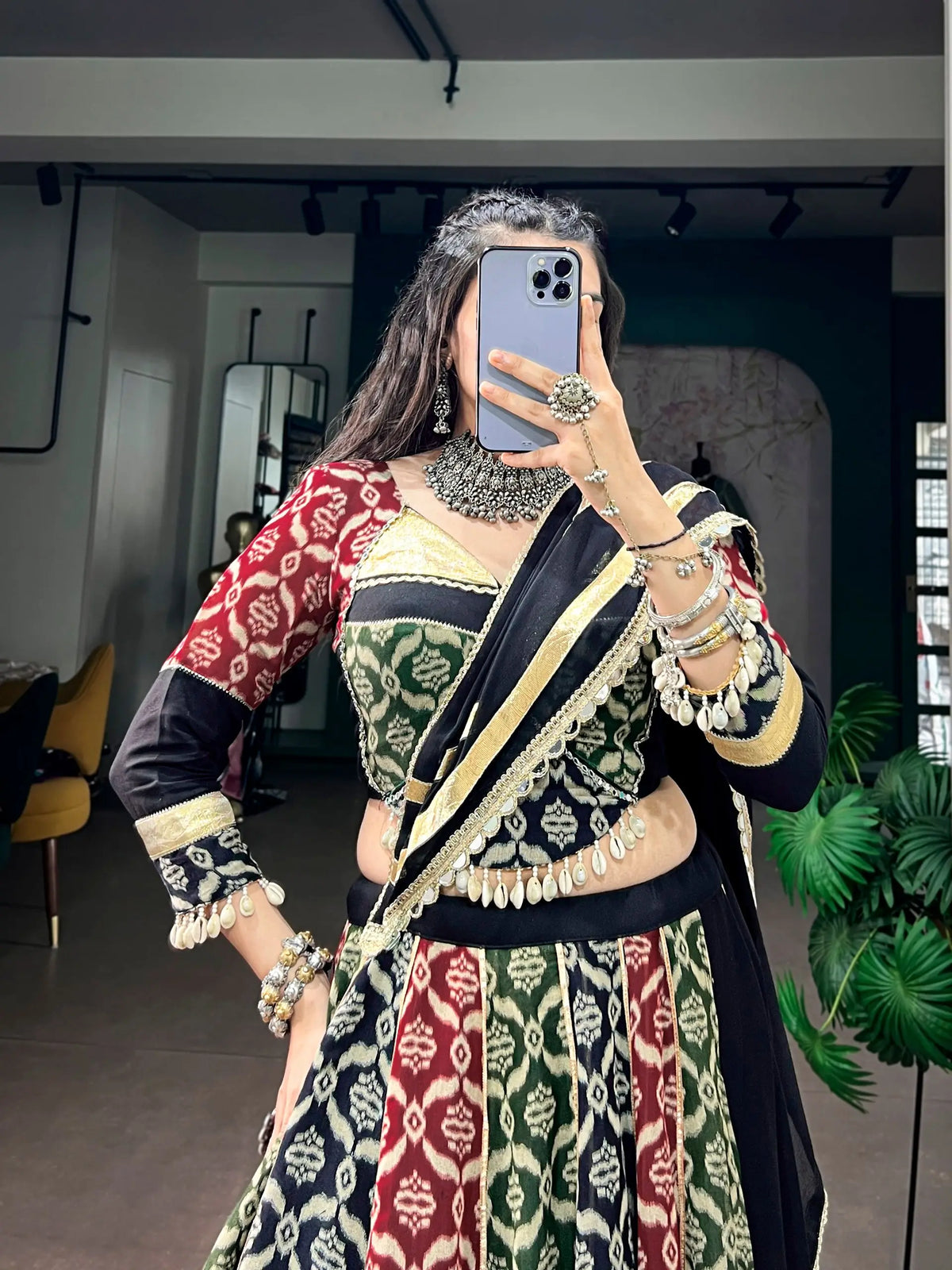 Multicolor Rayon Printed Navratri Lehenga