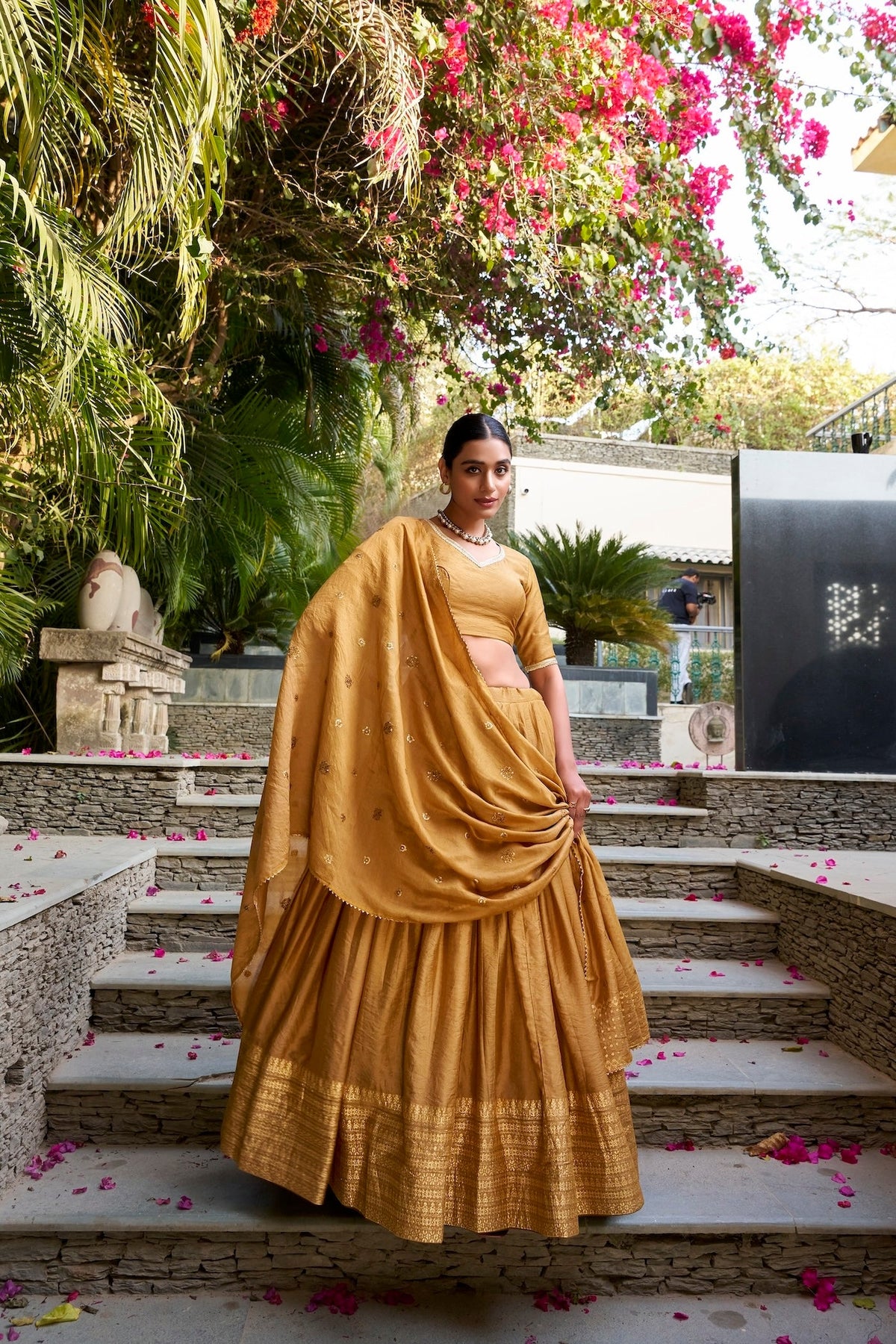 Light Mustard Chanderi Silk Zari Weaving Lehenga Choli