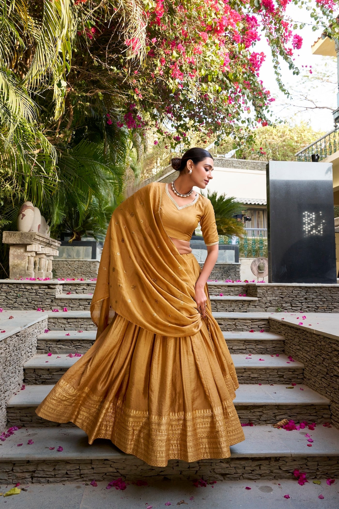 Light Mustard Chanderi Silk Zari Weaving Lehenga Choli