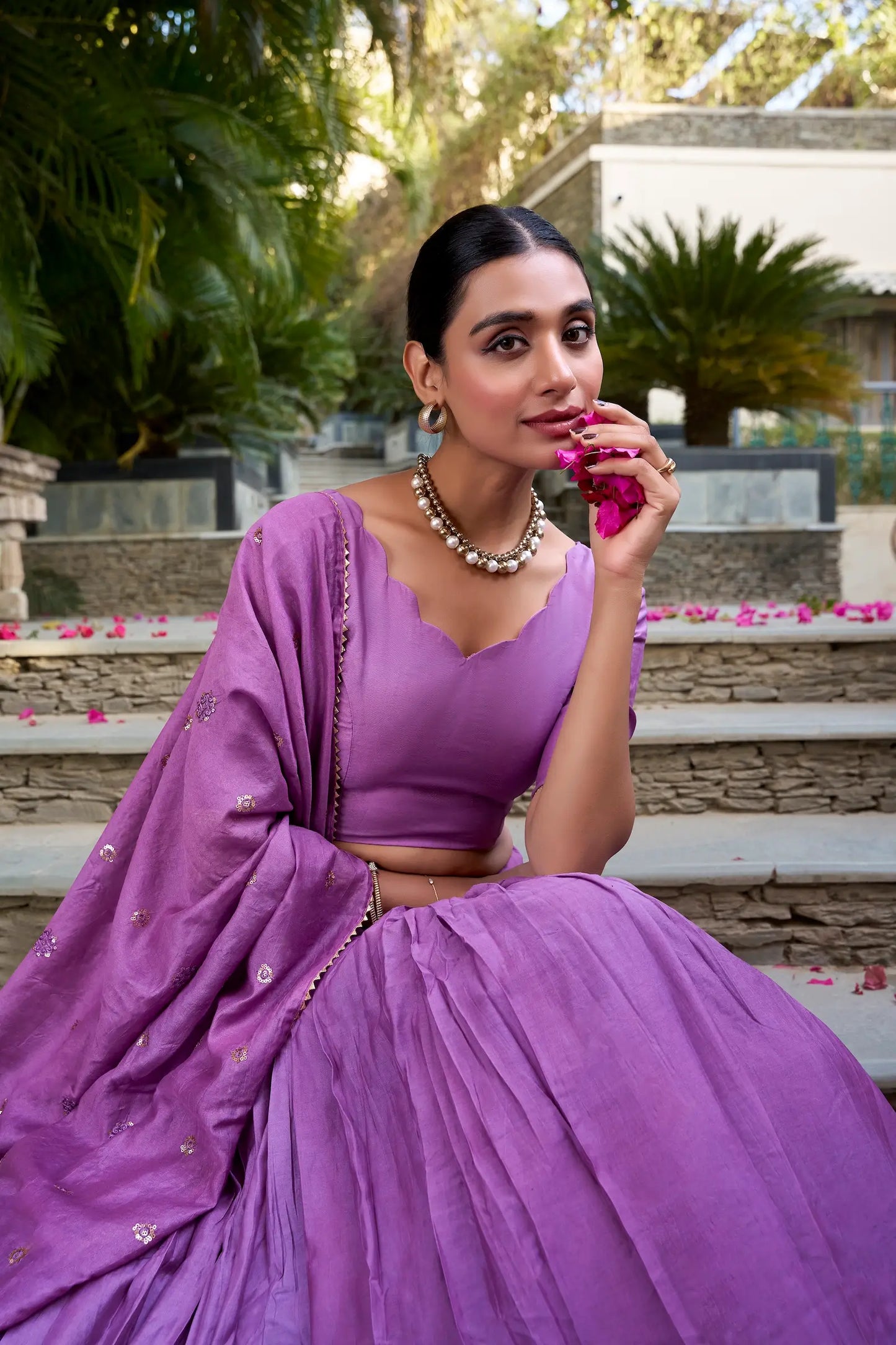 Lavender Chanderi Silk Zari Weaving Lehenga Choli
