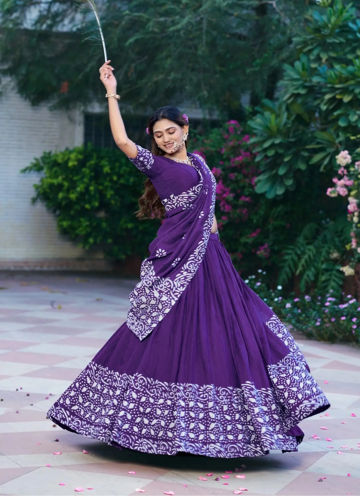 Royal Purple Chanderi Batik Print Lehenga Choli