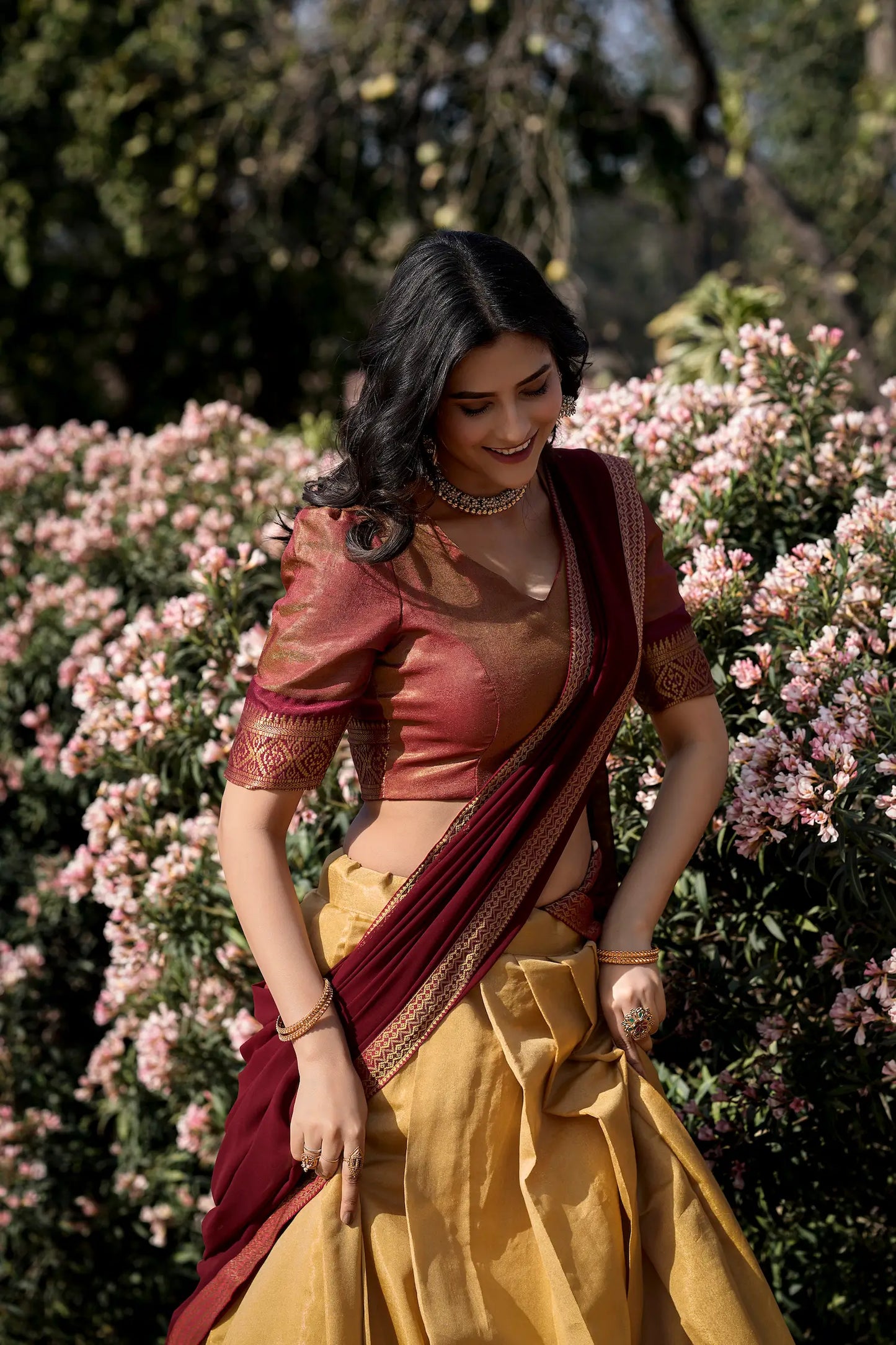 Dark Beige Kanchipuram Lehenga Choli