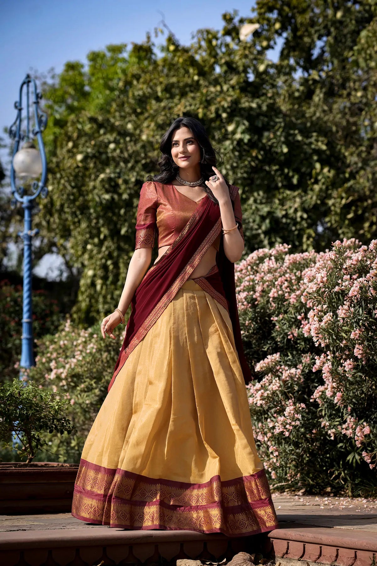 Dark Beige Kanchipuram Lehenga Choli