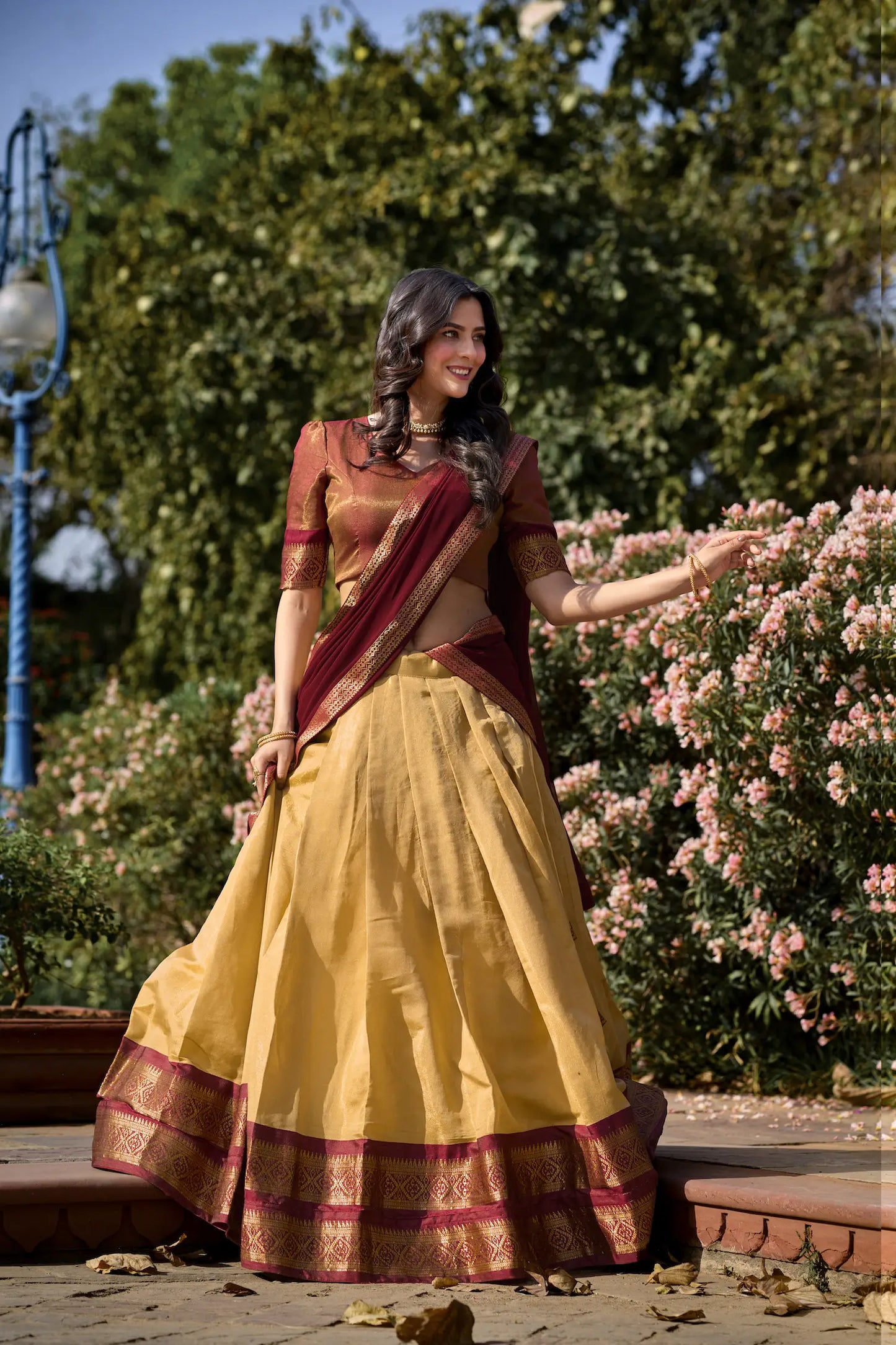 Dark Beige Kanchipuram Lehenga Choli