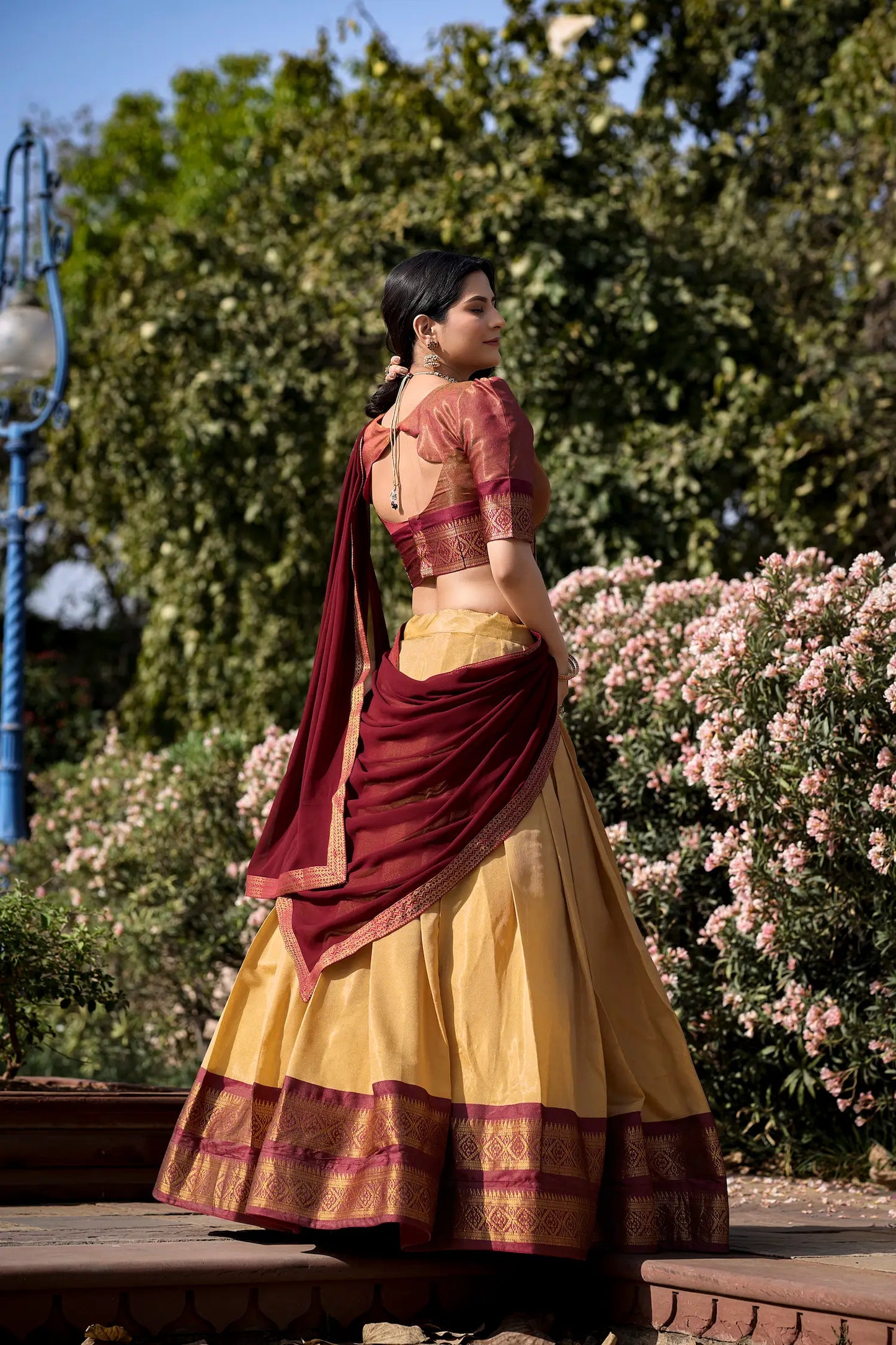 Dark Beige Kanchipuram Lehenga Choli