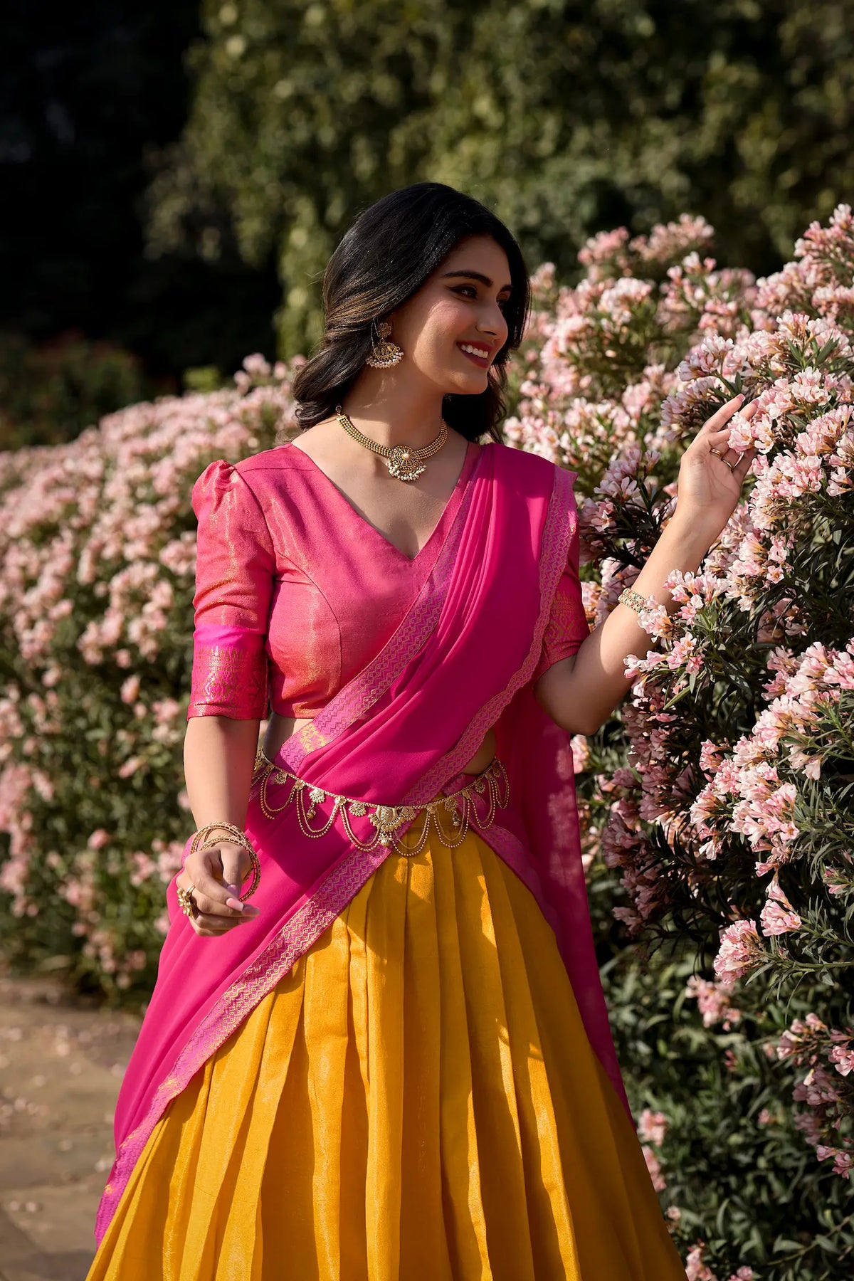 Mustard Yellow Kanchipuram Lehenga Choli