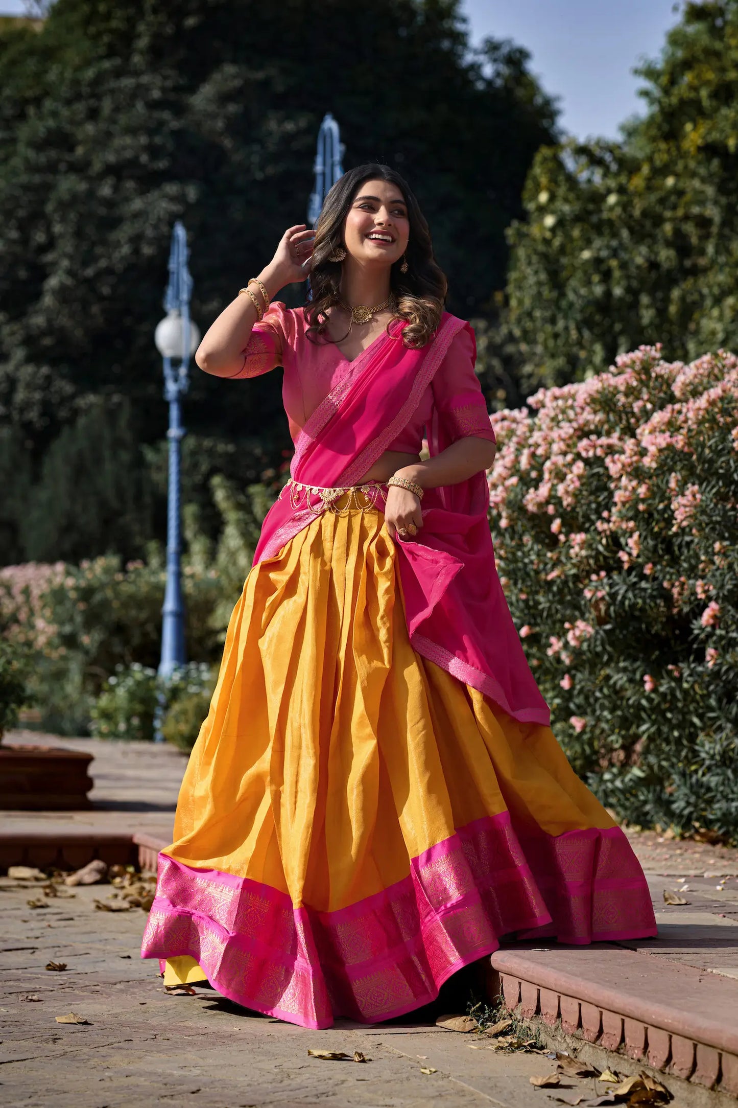 Mustard Yellow Kanchipuram Lehenga Choli