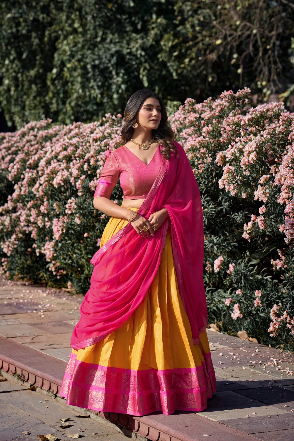 Mustard Yellow Kanchipuram Lehenga Choli