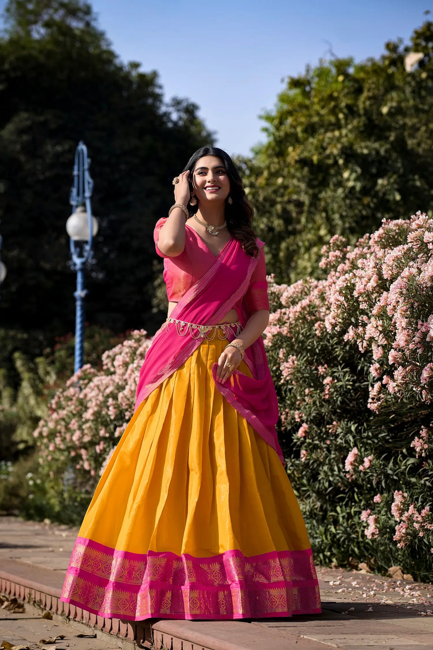 Mustard Yellow Kanchipuram Lehenga Choli