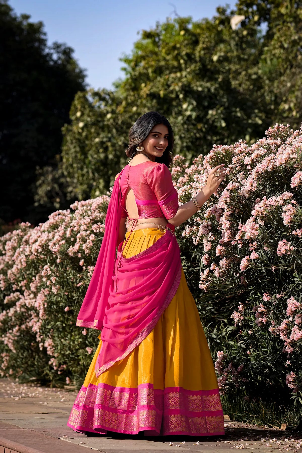 Mustard Yellow Kanchipuram Lehenga Choli