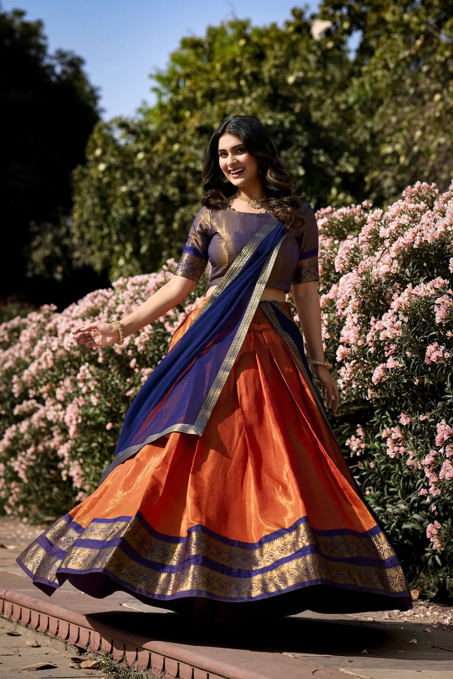 Sunrise Orange Kanchipuram Lehenga Choli