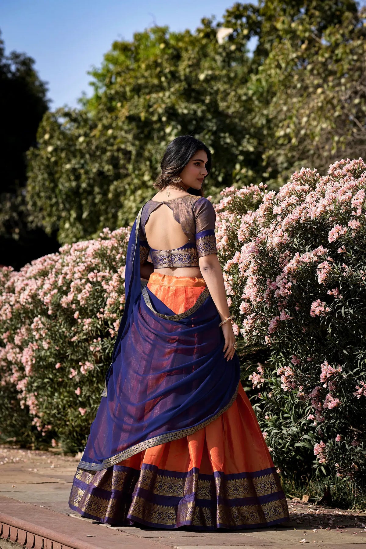 Sunrise Orange Kanchipuram Lehenga Choli