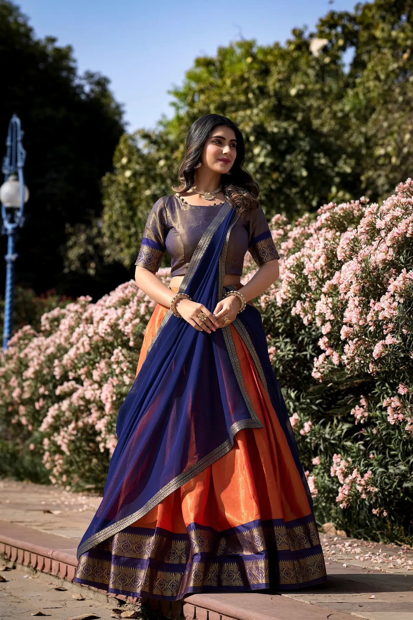Sunrise Orange Kanchipuram Lehenga Choli