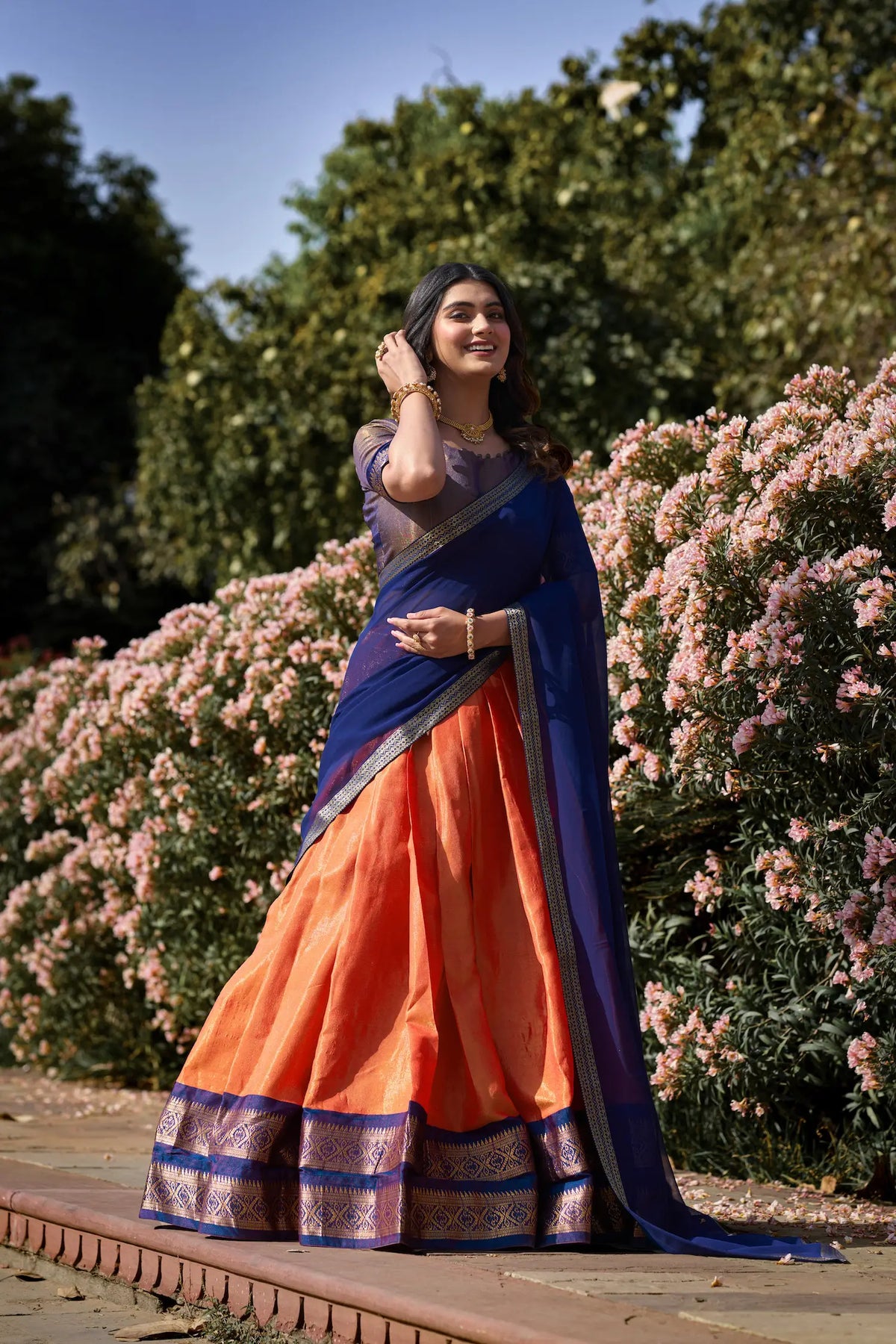 Sunrise Orange Kanchipuram Lehenga Choli