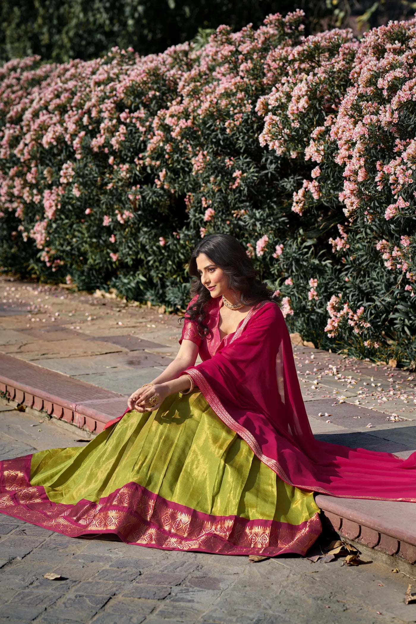 Parrot Green Kanchipuram Lehenga Choli