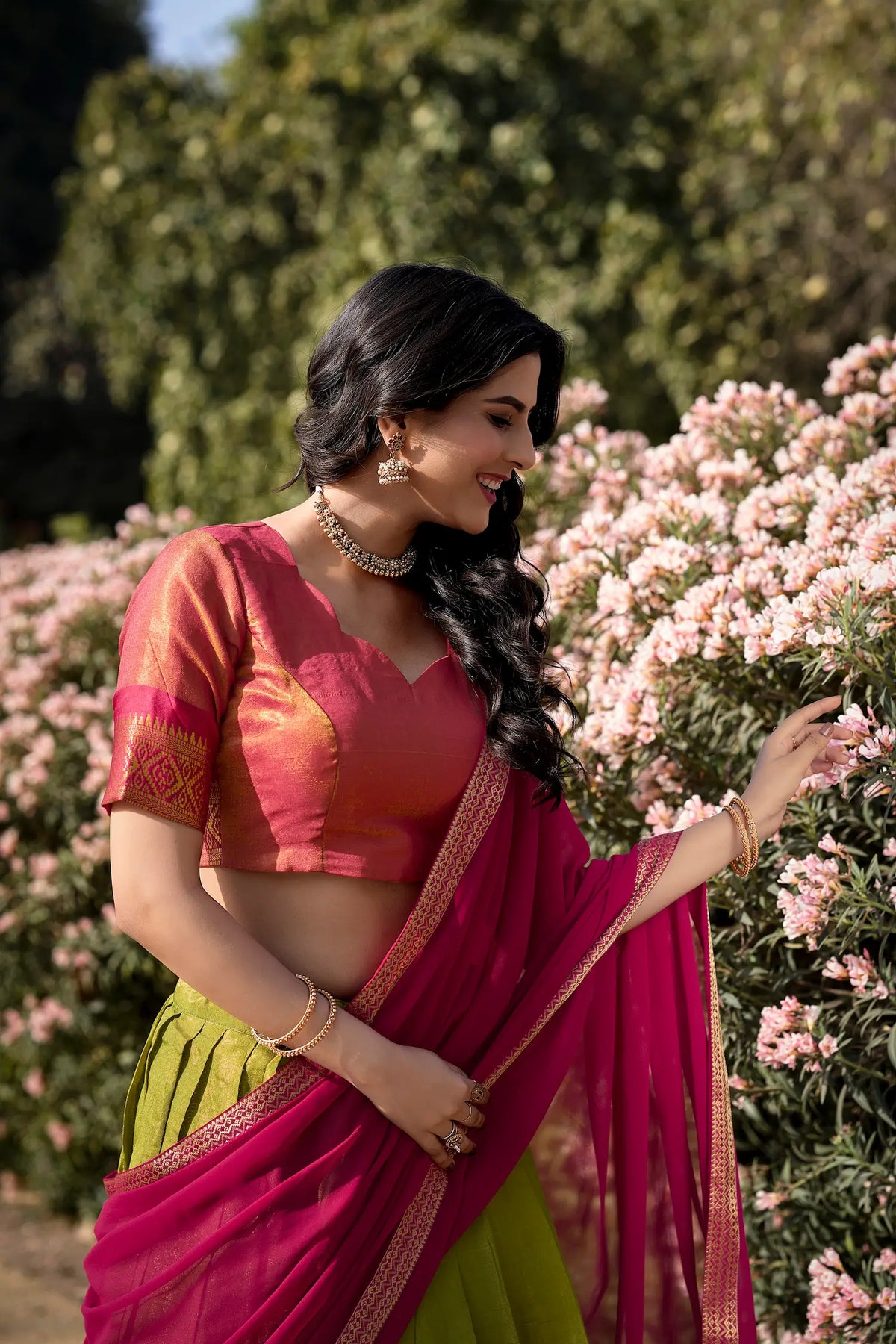 Parrot Green Kanchipuram Lehenga Choli