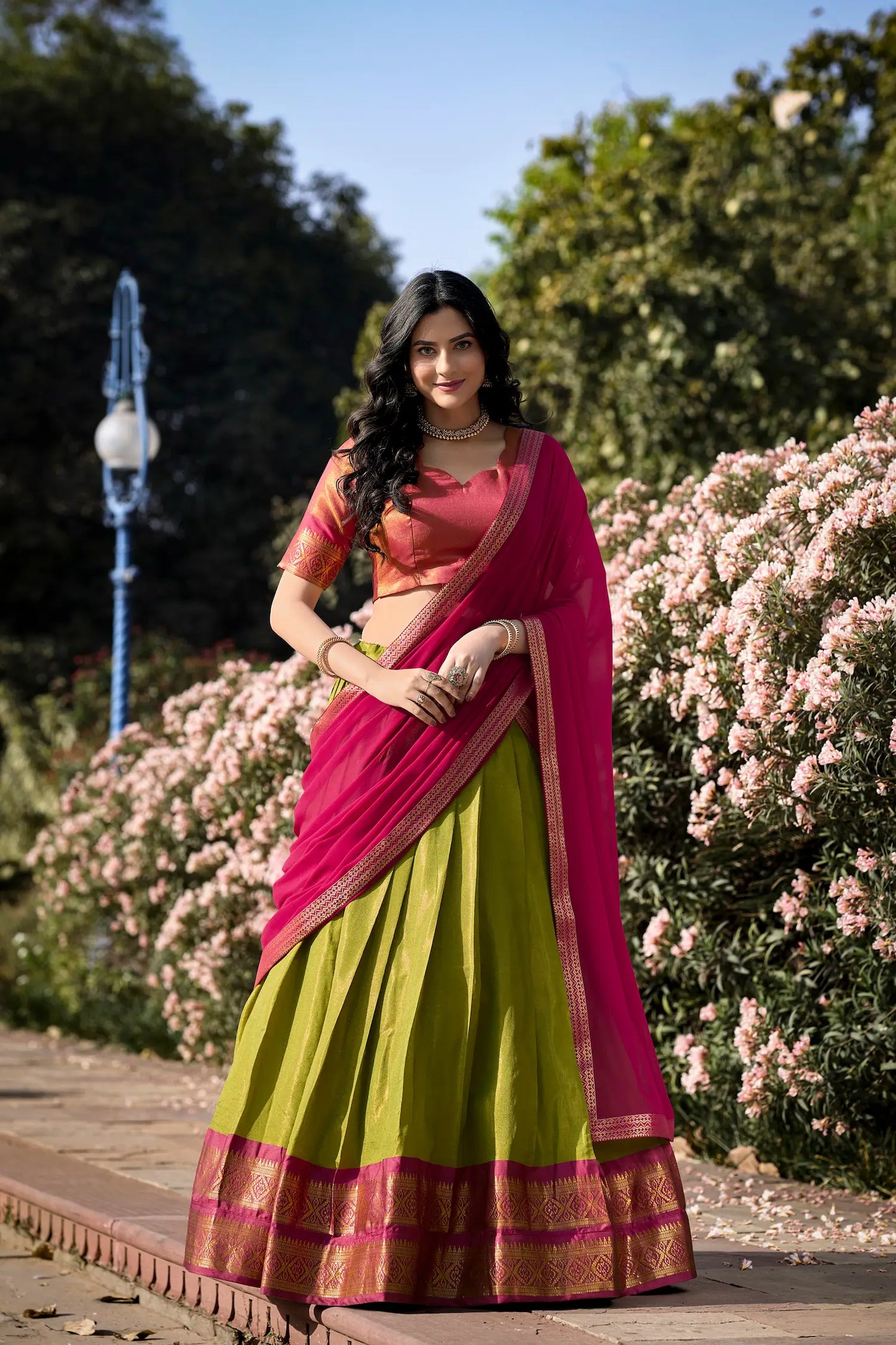 Parrot Green Kanchipuram Lehenga Choli