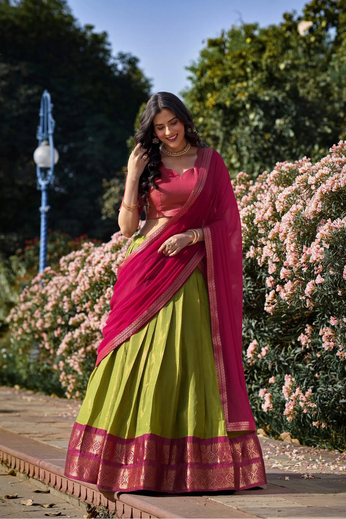 Parrot Green Kanchipuram Lehenga Choli