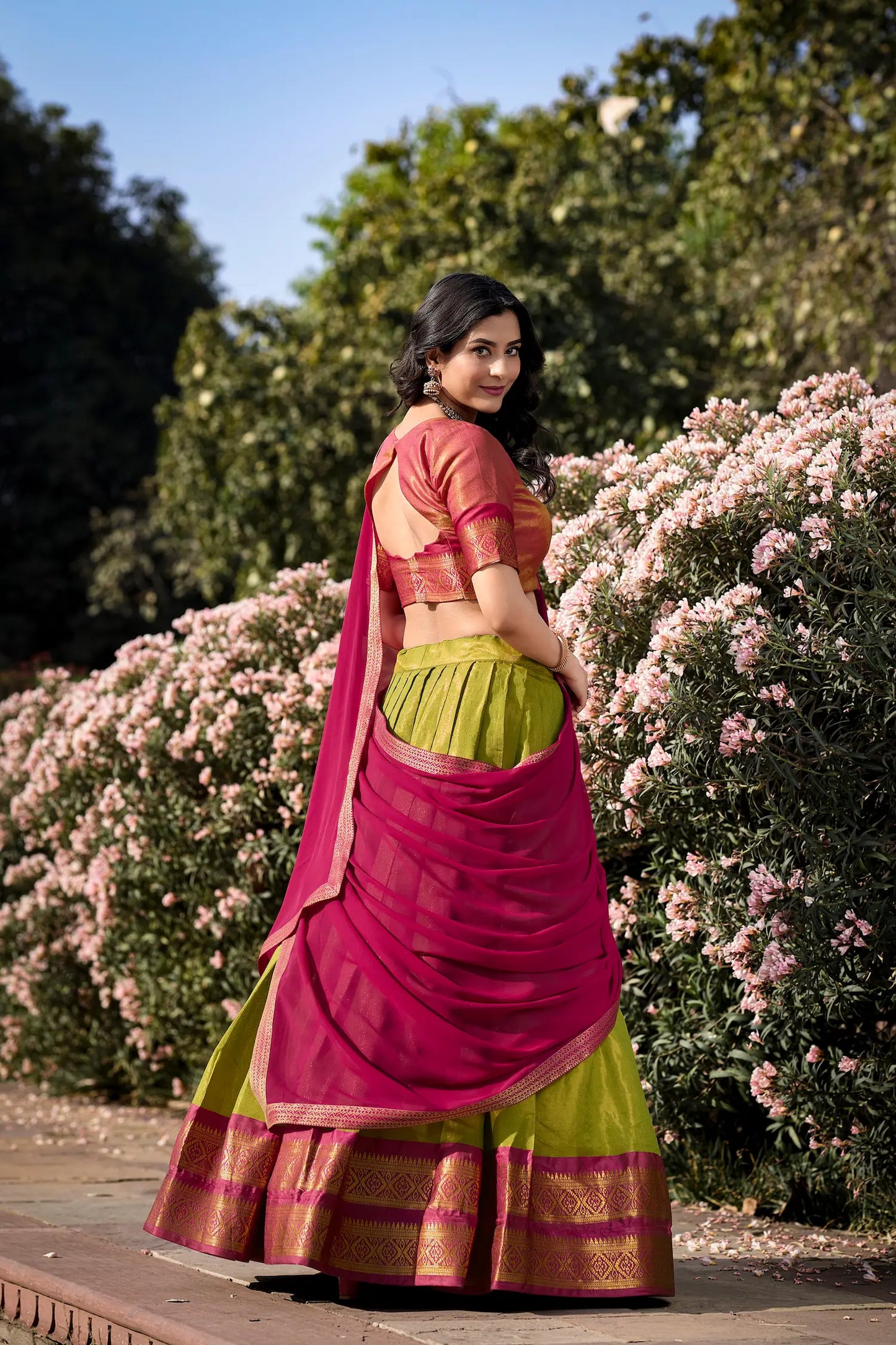 Parrot Green Kanchipuram Lehenga Choli