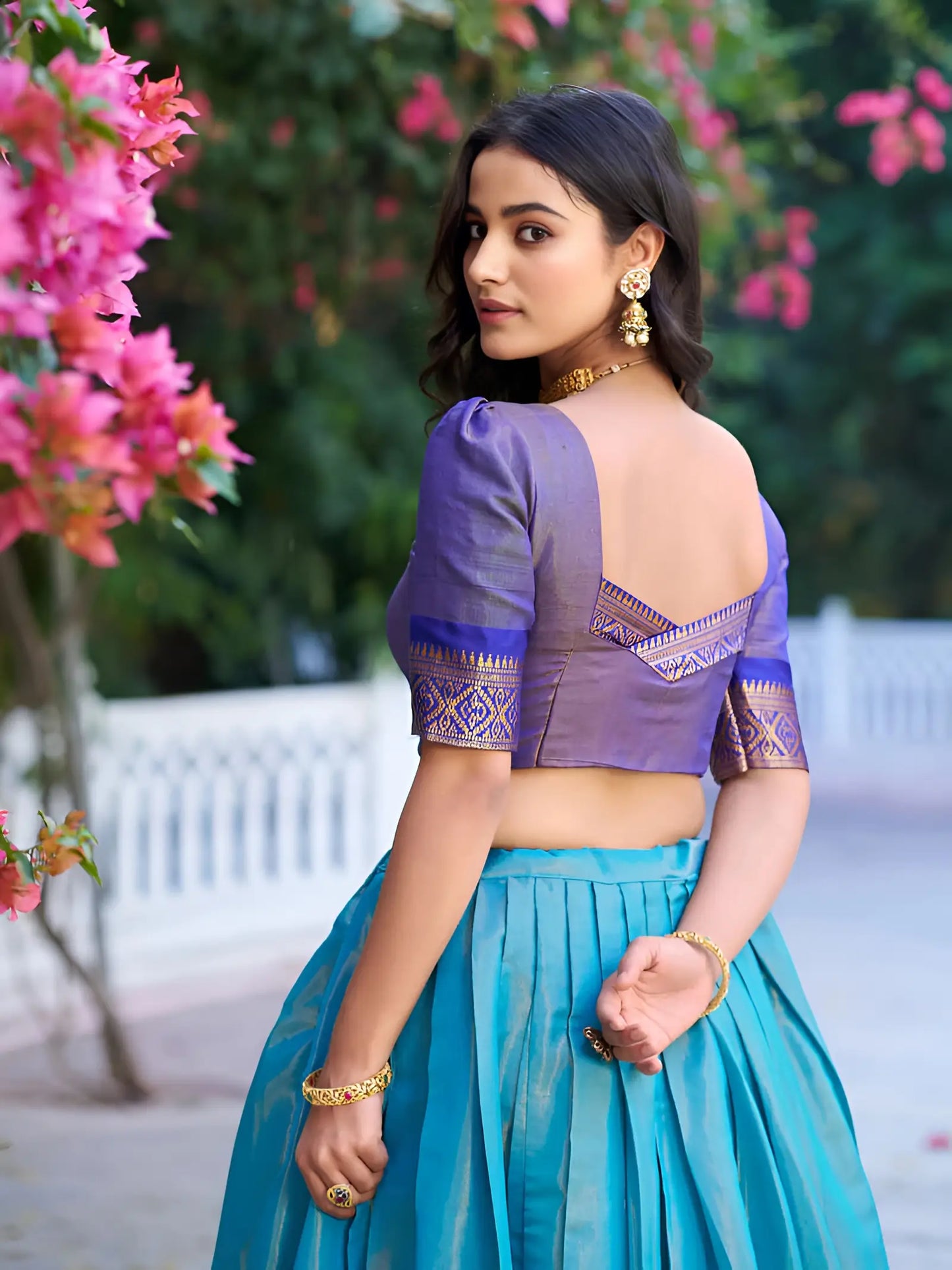 Sky Blue Kanchipuram Lehenga Choli