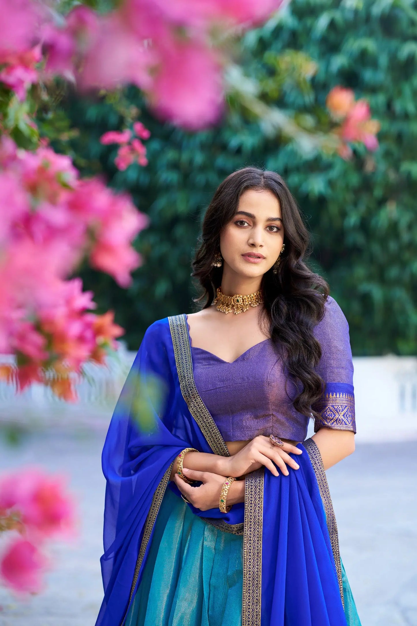 Sky Blue Kanchipuram Lehenga Choli