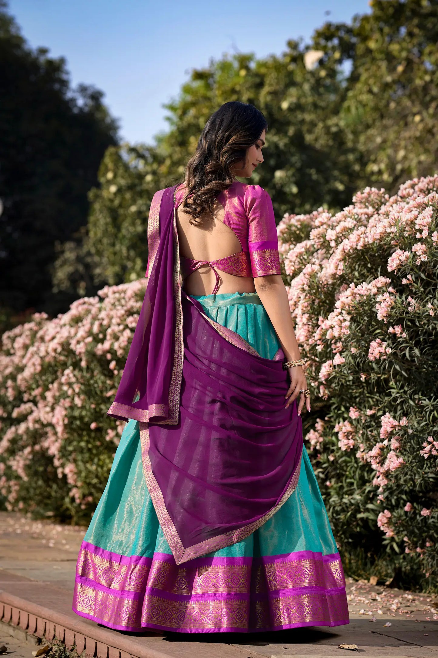Sea Blue Kanchipuram Lehenga Choli