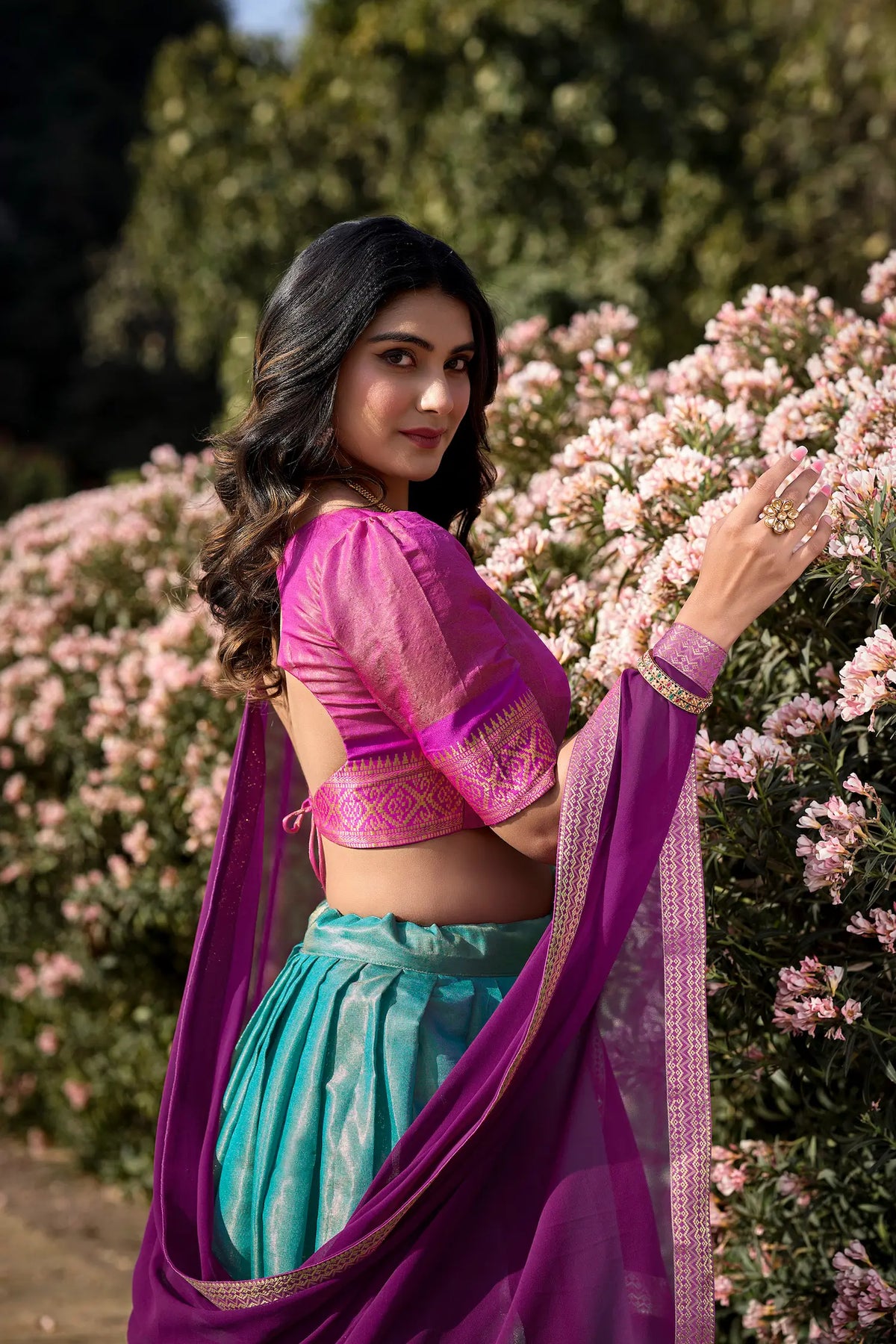 Sea Blue Kanchipuram Lehenga Choli
