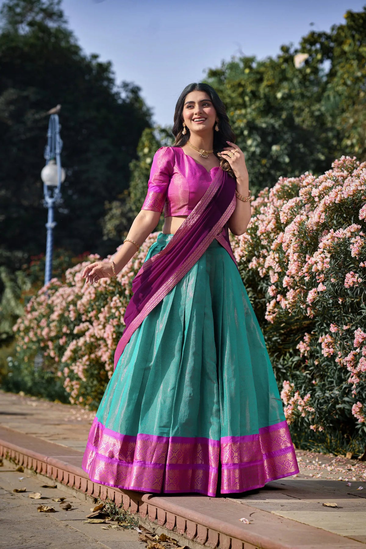 Sea Blue Kanchipuram Lehenga Choli