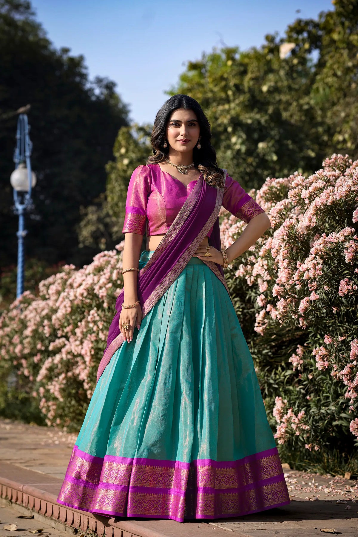Sea Blue Kanchipuram Lehenga Choli