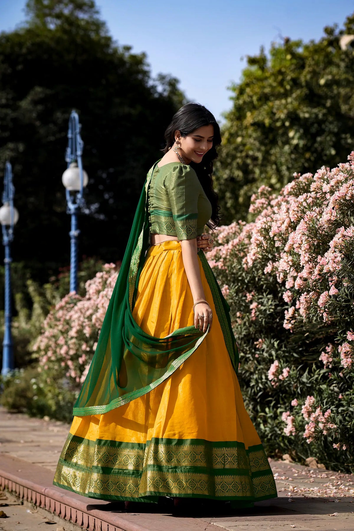 Bee Yellow Kanchipuram Lehenga Choli