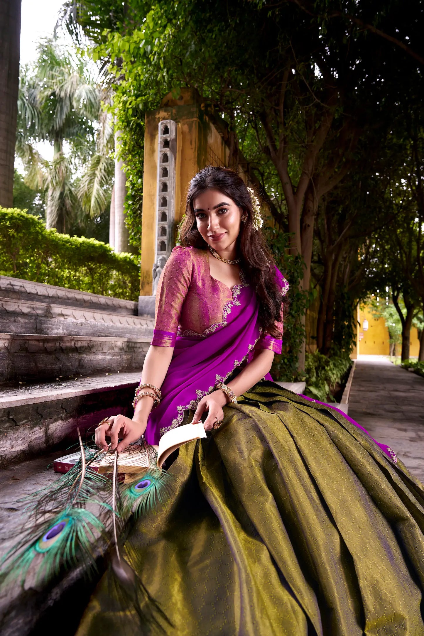 Dark Olive Kanchipuram Zari Weaving Work Lehenga Choli