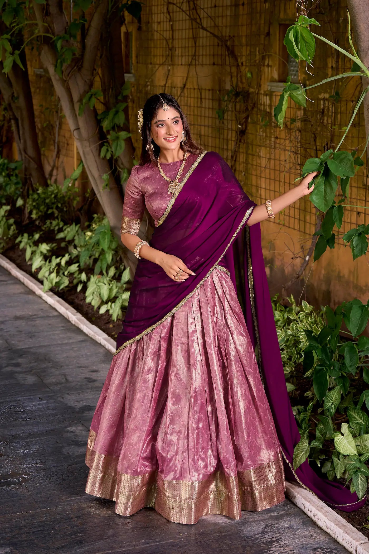Daisy Pink Dhupian Silk Zari Weaving Lehenga Choli