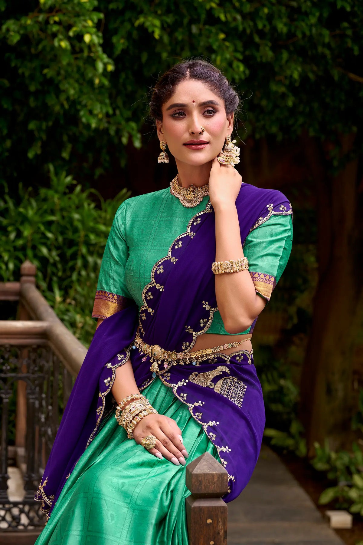 Teal Green Polly Cotton Zari Weaving Lehenga Choli