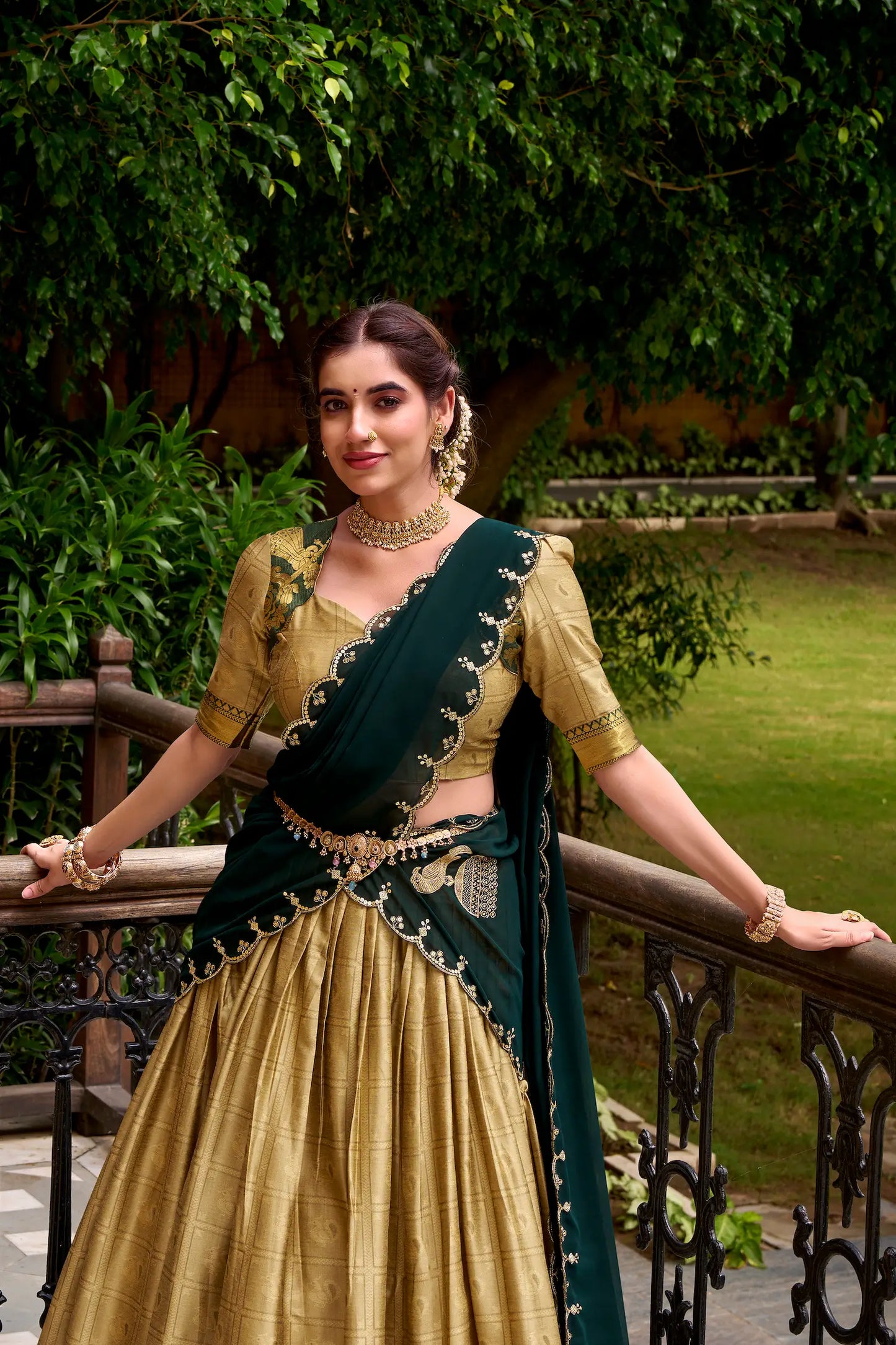 Dark Beige Polly Cotton Zari Weaving Lehenga Choli