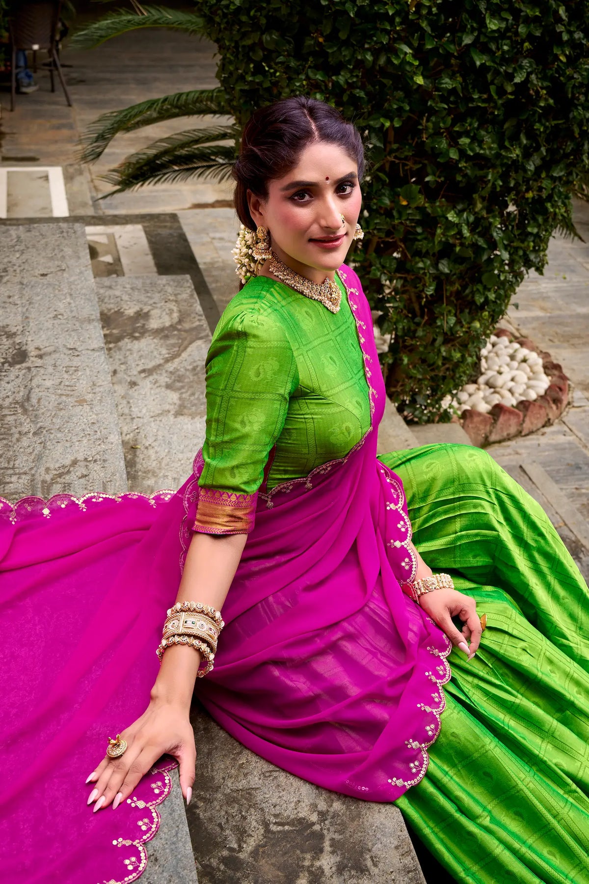 Parrot Green Polly Cotton Zari Weaving Lehenga Choli